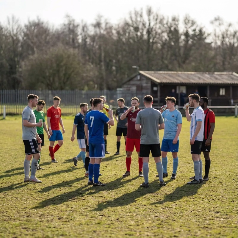 Team gathering on sports field